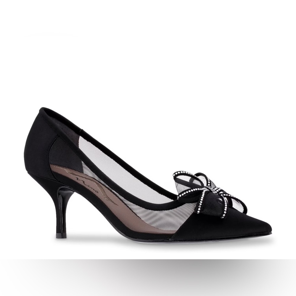 Nina black satin Belinda pumps with bow detail size 8